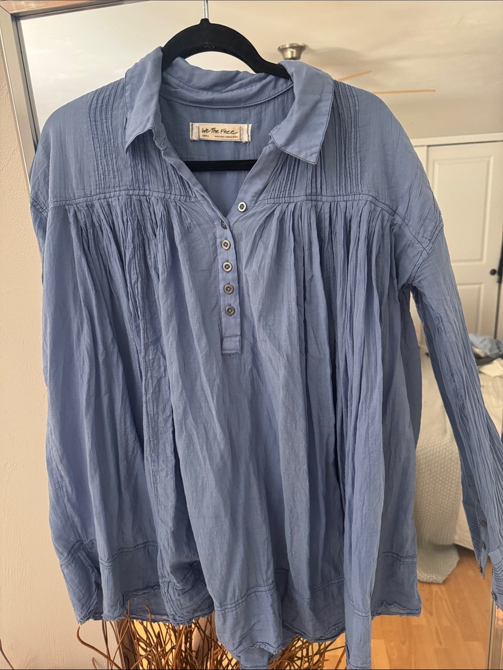 We The Free Dusty Blue Pintuck Button-Front Tunic